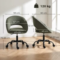 HOMCOM Chaise Bureau Ergonomique en Chenille, Hauteur Réglable, Accoudoirs Intégrés, Pivotant 360°, 59x60x79-89cm, Vert Foncé(m-3)
