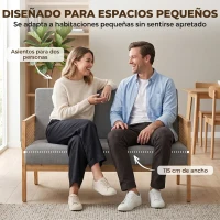 HOMCOM Sofá de 2 Plazas Tapizado en Lino con Detalles Ratán Sintético Estructura de Madera Carga 240 kg 115x77x77 cm Gris(m-9)