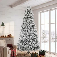 HOMCOM Árbol de Navidad Artificial 270 cm con 1507 Ramas Base Metálica Plegable Montaje Rápido para Salón Interior Blanco(m-10)