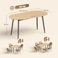HOMCOM Masă de Sufragerie Extensibilă Ovală pentru 4-6 Persoane cu Picioare din Fier și Margini Rotunjite Stil Rustic Stejar(m-3)