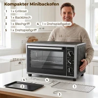 HOMCOM Mini-forno de 46 L com espeto rotativo, convecção, controlo de temperatura e temporizador, 1800 W, Preto(m-3)