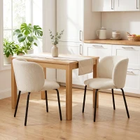 HOMCOM Set de 2 scaune de dining tapițate din chenille, spătar înfășurător, sarcină 120 kg, 57 x 58 x 77 cm, Bej(m-2)