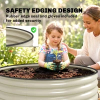 Outsunny Galvanised Raised Garden Bed with Safety Edging, Outdoor Raised Planter Box with Gloves, 120 x 120 x 43cm, Cream White(m-6)