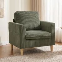 HOMCOM Fotoliu de living din catifea cu caneluri, fotoliu 1 loc tapițat cu șezut lat și pernă cu arcuri, 83x74x87cm, Verde(m-7)