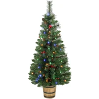HOMCOM Kunstkerstboom 120 cm met 100 leds, 131 takpunten, bessen, 2 lichtkleuren en afstandsbediening(m-15)