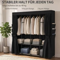 HOMCOM Stoff-Kleiderschrank, staubdicht, tragbar, 5 Kleiderstangen, 170 x 45 x 167 cm, Schwarz(m-6)