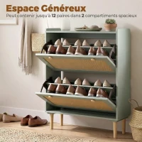 HOMCOM Meuble à chaussures 12 paires, armoire à chaussures avec 2 tiroirs rabattables, étagères réglables, 80x26x101 cm, vert(m-5)