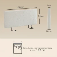 HOMCOM Kopfteil für Bett 160 cm mit Höhenverstellung, Chenille, Rauten-Design und Metallgestell, Weiß(m-3)