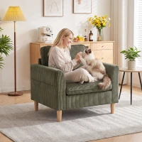 HOMCOM Sillón de salón en terciopelo acanalado, sofá 1 plaza acolchado con asiento amplio y cojín con muelles, 83x74x87cm, Verde(m-4)