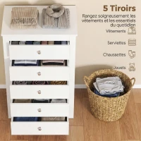 HOMCOM Commode 5 Tiroirs, Meuble de Rangement avec Glissières Fluides, Chiffonnier, Style Moderne, 60 x 39,5 x 95,3 cm, Blanc(m-4)