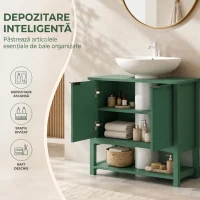 HOMCOM Dulap Sub Lavoar cu 2 Uși, Raft Deschis și Design Modern, 65x32x62 cm, Verde(m-5)