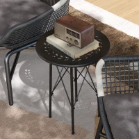 Outsunny Petite table d'appoint ronde, table de jardin, avec découpe en forme de fleur et feuilles, en acier, Ø 40 x 50 cm, noir(m-8)