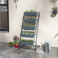 Outsunny Pflanzentreppe Blumentreppe Pflanzenregal, stapelbar, wetterbeständig, 65 x 67 x 145 cm, Grau + Schwarz(m-10)