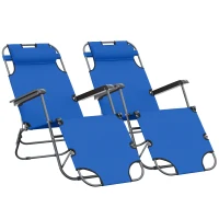 Outsunny Lot de 2 Chaises Longue inclinable transat Bain de Soleil fauteuil relax jardin 2 en 1 Pliant têtière Amovible(m-12)