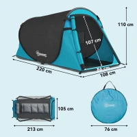 Outsunny Pop-up tent voor 1-2 personen kampeertent 3 seizoenen glasvezel blauw + grijs(m-3)