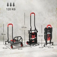 HOMCOM 2-in-1 Plattformwagen Sackkarre Klappbar Transportwagen mit Lenkrollen, Griff, Stahl bis 120 kg(m-3)