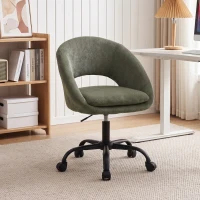 HOMCOM Chaise Bureau Ergonomique en Chenille, Hauteur Réglable, Accoudoirs Intégrés, Pivotant 360°, 59x60x79-89cm, Vert Foncé(m-14)