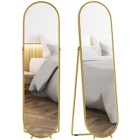 HOMCOM Ganzkörperspiegel, ovale Form, freistehend, Metallrahmen, 50x180cm, Gold(m-12)