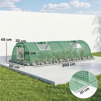 Outsunny Mini Serre de Jardin mini serre tunnel à tomates 200 x 80 x 45 cm Acier PE Anti-UV 4 portes en filet enroulables vert(m-3)