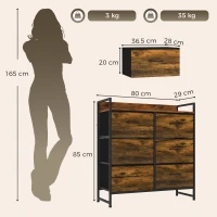 HOMCOM Rustic Chest of Six Fabric Drawers - Rustic Brown(m-3)
