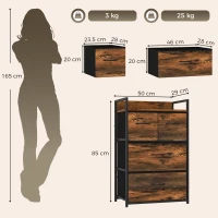 HOMCOM Meuble de rangement style industriel commode 4 tiroirs en tissu pliables et amovibles et 1 étagère - 50 x 29 x 85 cm(m-3)