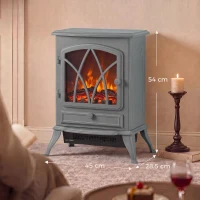 HOMCOM 1kW-2kW Vintage Electric Fireplace Heater - Grey(m-3)