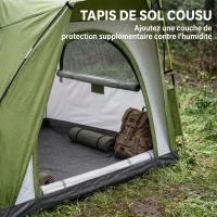 Outsunny Tente de camping pop-up 3 personnes, dôme familiale avec 4 portes, 4 fenêtres et sac de transport – Vert et gris(m-5)