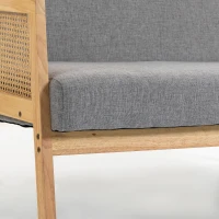 HOMCOM Sofá de 2 Plazas Tapizado en Lino con Detalles Ratán Sintético Estructura de Madera Carga 240 kg 115x77x77 cm Gris(m-13)