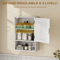 HOMCOM Armadietto Bagno a Parete con Ripiano Regolabile e Anta Ammortizzata, 40x20x60 cm, Bianco(m-5)