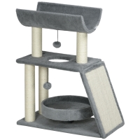 PawHut Arranhador para Gatos Altura 76 cm com 4 Postes de Arranhar Cama Plataforma em U Almofada para Arranhar Cinzento