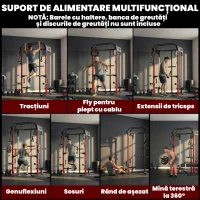 SPORTNOW Power Tower cu Sistem de Cabluri Reglabile, Bară de Tracțiuni și Dip, Cârlige J, Squat Rack, Landmine, 900 kg(m-4)