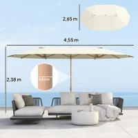Outsunny Parasol de jardin double 455 x 265 cm rectangulaire, manivelle, poteau en acier, polyester 180g/m², abri soleil UPF30+(m-3)
