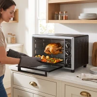 HOMCOM Mini cuptor 46 L cu rotisor, convecție, reglare temperatură și temporizator, 1800 W, Negru(m-4)