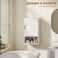 HOMCOM Armadietto Bagno a Parete con Ripiano Regolabile e Anta Ammortizzata, 40x20x60 cm, Bianco(m-6)