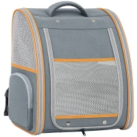 PawHut Pet Backpack Carrier, Foldable Pet Carrier Backpack for Mini Dogs Cats Up to 5 kg, with Mesh Window, Grey(m-15)