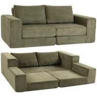 HOMCOM Schlafsofa 4-in-1 Schlaffunktion ausziehbar Klappsofa Kissen 2 Sitzer Grün(m-12)