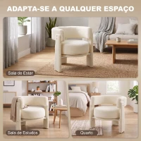 HOMCOM Poltrona em Tecido Bouclé com Almofada Lombar Assento Profundo Acolchoado e Braços Branco-Creme(m-6)