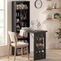 HOMCOM Klappbarer Schreibtisch mit Regal, verstellbarem Regal und Organisations-Tasche für kleine Räume 98x51x153 cm Schwarz(m-4)