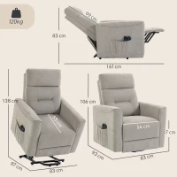 HOMCOM Fauteuil Releveur Électrique Massage Vibration et Chaleur, Fauteuil Relax Électrique, Dossier Inclinable, Chenille, Gris(m-3)