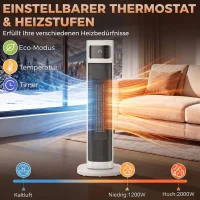 HOMCOM Keramik-Heizlüfter, 2.000 W, 4 Modi, Thermostat, Fernbedienung, energiesparend(m-5)
