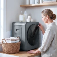 HOMCOM Mini Wäschetrockner 4 kg mit 5 Programme bis zu 60℃ 800W/400W Ablufttrockner mit Edelstahltrommel Grau(m-9)
