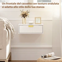 HOMCOM Set di 2 Comodini Camera da Letto da Parete con Cassetto Ondulato, Comodini Sospesi, per Soggiorno, 40x30x15cm, Bianco(m-7)