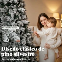 HOMCOM Árbol de Navidad Artificial 270 cm con 1507 Ramas Base Metálica Plegable Montaje Rápido para Salón Interior Blanco(m-5)