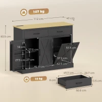 HOMCOM Tilt Out Trash Cabinet with Charging Station, Kitchen Island with Storage, 57 Liter Hidden Rubbish Bin Storage, Black(m-3)