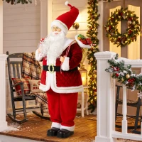HOMCOM Père Noël Animé Grandeur Nature 120 cm, Décoration Musicale Chantante à Tête Mobile, Activation Sonore, Tactile, Rouge(m-10)