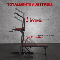 HOMCOM Estación de Musculación Plegable Altura Ajustable con Barra de Dominadas Banco Reclinable para Gimnasio Negro y Rojo(m-5)