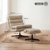 HOMCOM Sillón lounge con reposapiés, sillón chenilla giratorio con reposapiés regulable en altura, acolchado grueso y asiento ancho, Marrón(m-3)