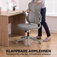HOMCOM Ergonomische mesh-bureaustoel, draaistoel met hoge rugleuning, opklapbare armleuningen en schommelfunctie, grijs(m-4)