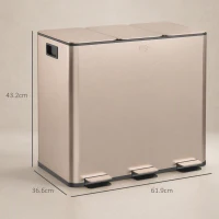 HOMCOM 45L Triple Compartment Stainless Steel Bin, with Deodoriser Holders - Gold Tone(m-3)