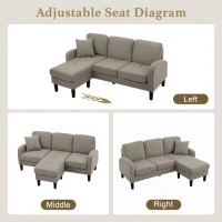 3-Seater L-shaped Corner Sofa with Reversible Chaise Lounge, Extra Cushion, Compact Couch for Apartment, 116L x 118W x 82H cm, Beige+Grey(m-5)